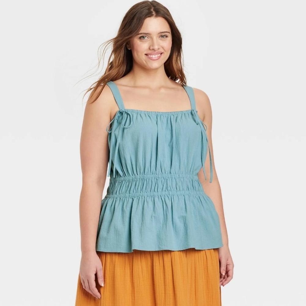 Universal Thread Tank Top Womens Size 2X Light Blue Sleeveless Peplum Boho Flowy